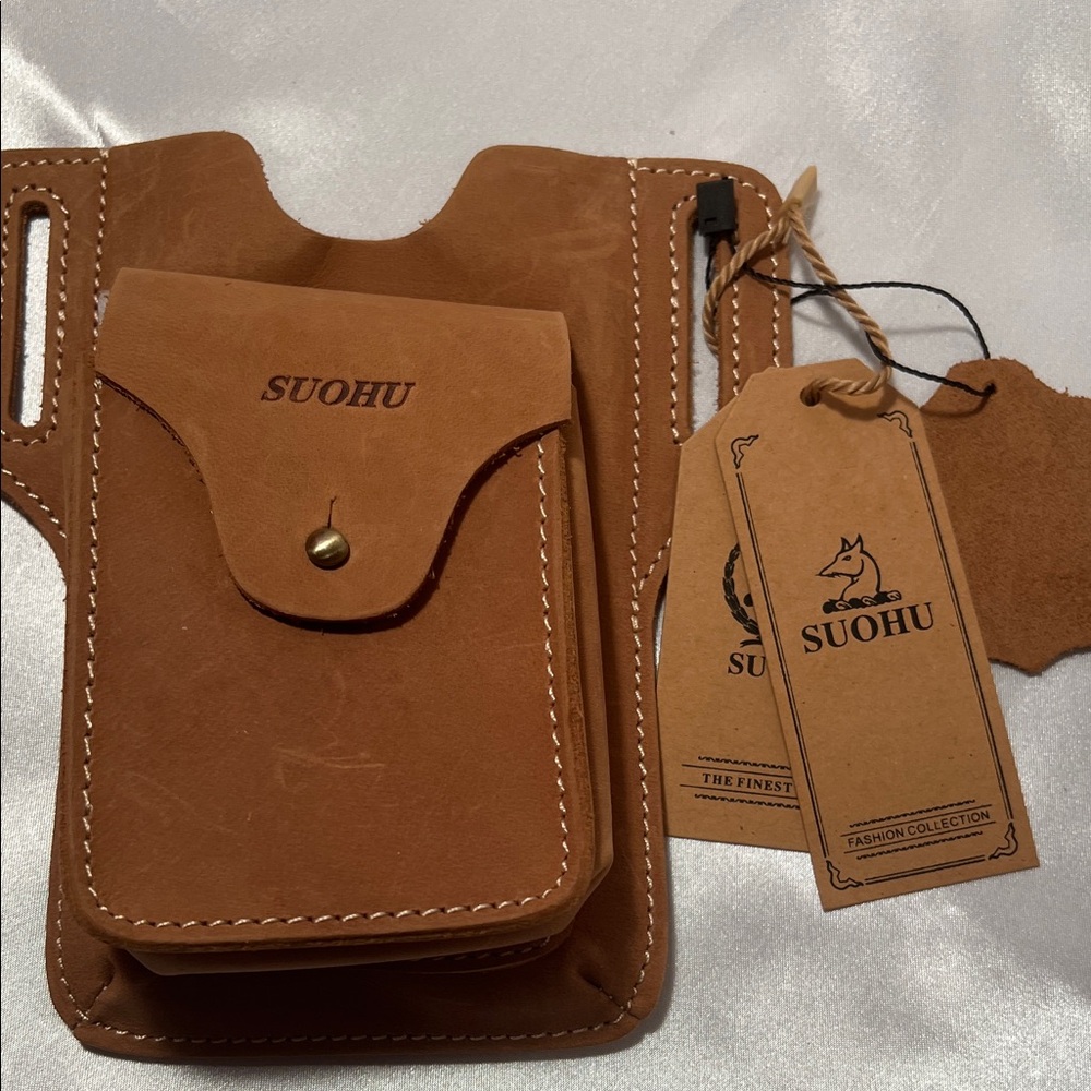 Suohu Brown Leather Phone Holster light coffee color